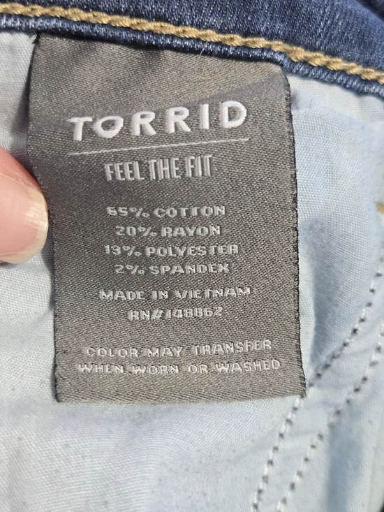 Torrid Size 2XS Distressed Drawstring Denim Jeans Stretch Pull-On Boyfriend Crop - Picture 5 of 5